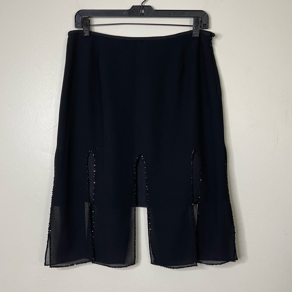 VTG Cache Y2K Black Pleated Beaded Evening Mini Skirt Size 8 Side Zipper Lined